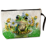 Jztco Cute Frog Makeup Bag Frog Gifts Frog Themed Gifts for Women Animal Lover Her Mom Wife Best Friend Aunt Niece BFF Toiletry Bag Mothers Day Graduation Birthday Gifts Daisy Flower Cosmetic Bag