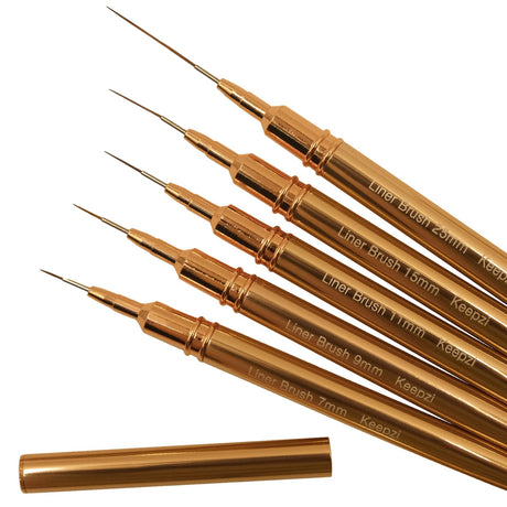 Keepzi Pinceles Liners Para Decorar Uñas Profesionales Thin Nail Art Paint Detailing Brush 5Pcs for Nails Design Detail Nail Art Brushes for Gel Polish - Gold