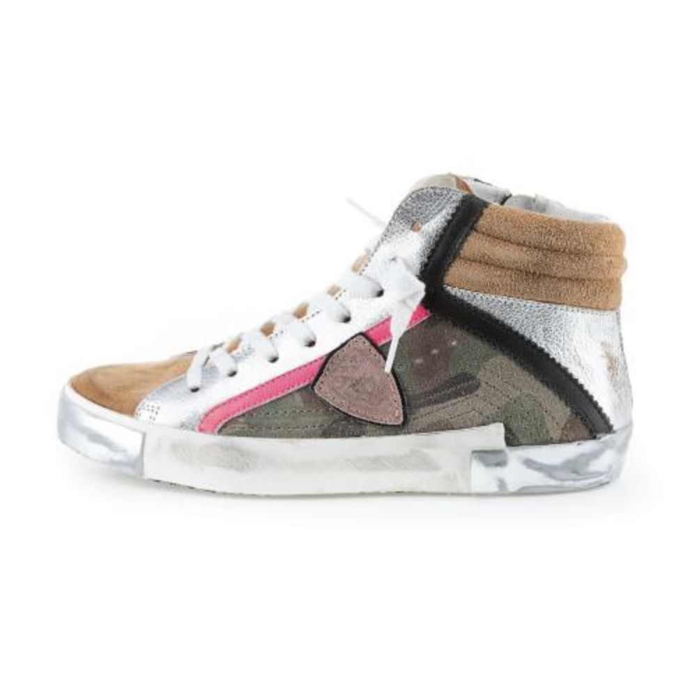 Philippe Model Army Green High-Top Sneakers with Leather Accents