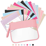 Irenare 16 Pcs Clear Makeup Bag Toiletry Clear Flat Zipper Pouch Preppy Waterproof Clear Cosmetic PVC Pouch with Wristlet Toiletry Bags DIY Chenille Letter Snack Bag for Women(Multi Colors)