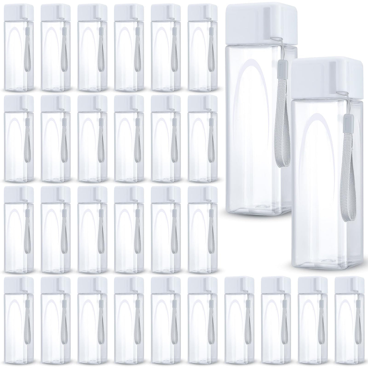 Mifoci 30 Pcs Water Bottle Bulk 17 oz Plastic Sports Water Bottles for Kids Adults Reusable Leak Proof Portable Drink Bottles Large for School Classroom Travel Camping Fitness Office(White)
