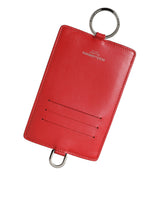 Dolce & Gabbana Red Calfskin Leather Lanyard Logo Card Holder Wallet