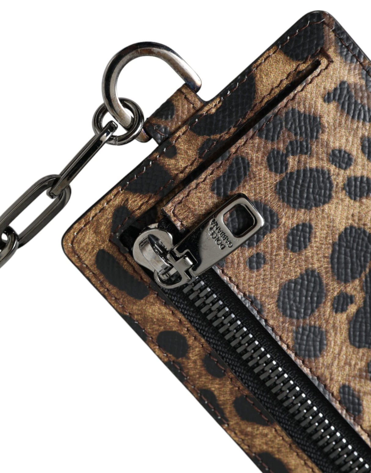 Dolce & Gabbana Brown Leather Leopard Print Logo Plaque Cardholder Wallet