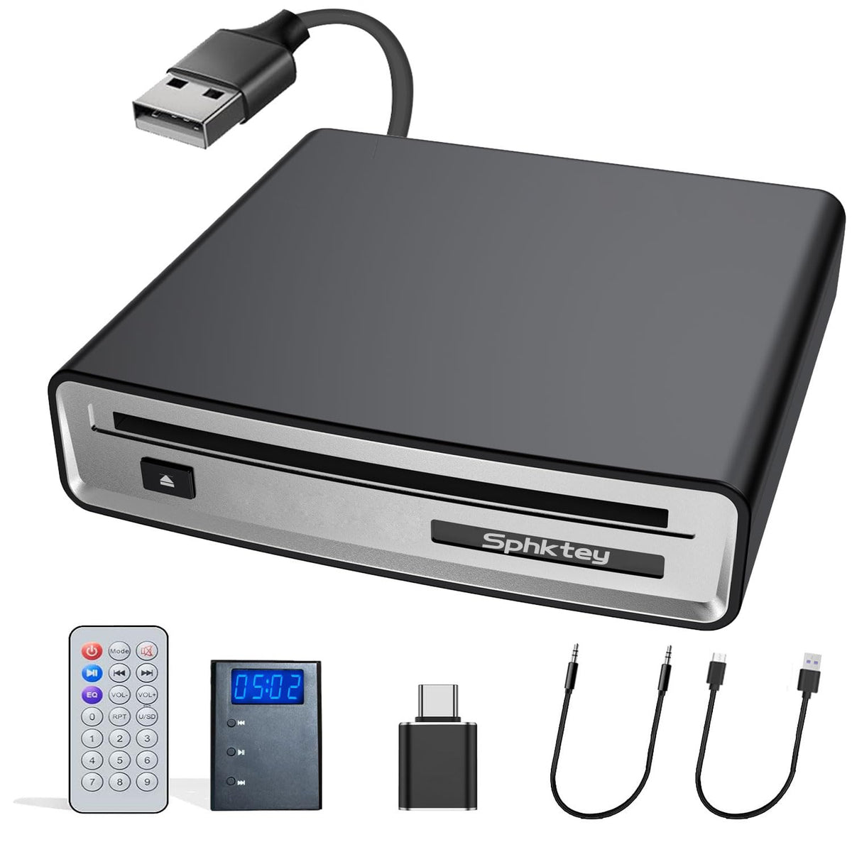 USB CD Player for Car with USB Port/Aux Port External Portable Car CD Player for Home/Car/Laptop/Desktop/TV/Computer - Plug & Play CD/DVD Player