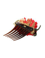 Dolce & Gabbana Red Silk Floral Gold Brass Women Hair Comb