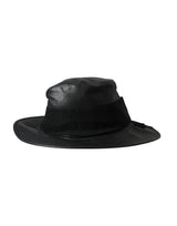 Dolce & Gabbana Black Leather DG Coin Crystal Wide Brim Hat