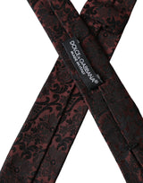 Dolce & Gabbana Maroon Floral Fantasy Silk Adjustable Men Tie