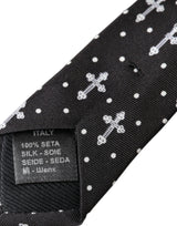 Dolce & Gabbana Black White Cross Silk Adjustable Tie