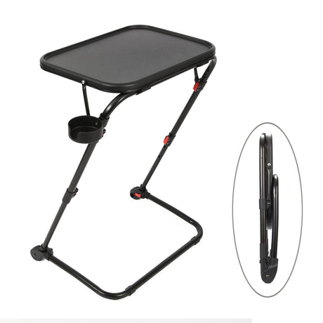 FRESMINT TV Tray Table Desk with Cup Holder Adjustable Folding for Home Office Foldable Portable Stable Lightweight Storage Small Space 4 Heights Adjustment & 3 Tilt Angles No Assembly