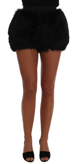 Dolce & Gabbana Elegant Black Fur Mini Shorts Hot Pants