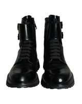 Dolce & Gabbana Black Leather Lace Up Men Mid Calf Boots Shoes