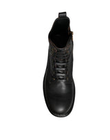 Dolce & Gabbana Black Lace Up Mid Calf Boots Men Shoes