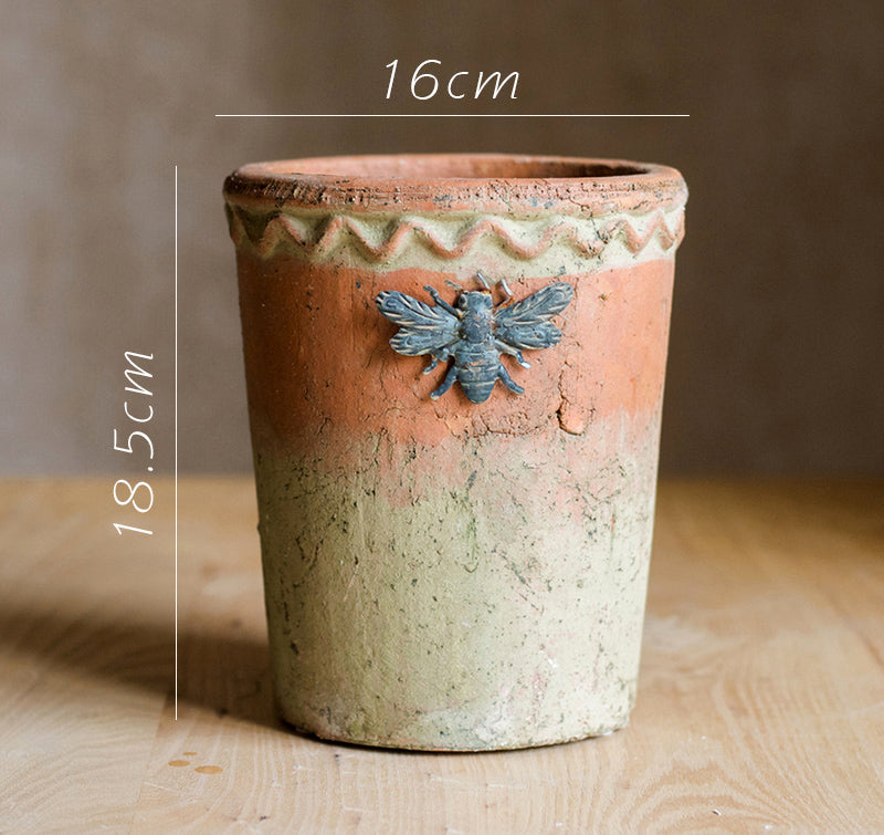 Bee Red Clay Flower Pot and Vase for Rustic Decor