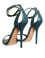 Dolce & Gabbana Dark Green Calf Leather Heels Sandals Shoes