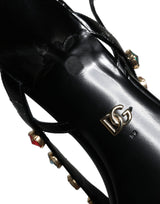 Dolce & Gabbana Black Leather Crystal Slingback Sandals Shoes