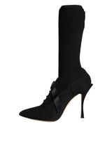 Dolce & Gabbana Black Stiletto Heels Mid Calf Boots Shoes