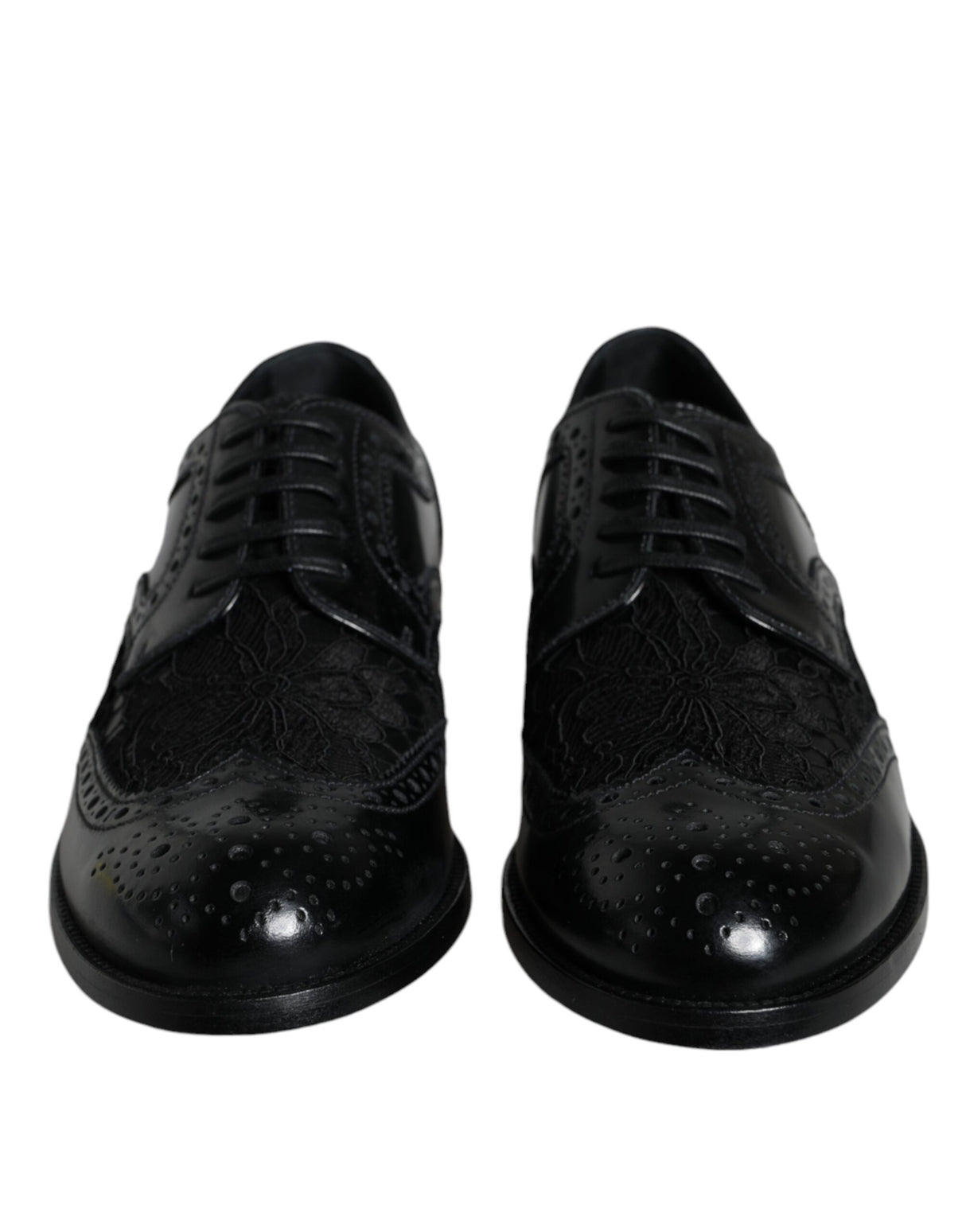 Dolce & Gabbana Black Leather Floral Lace Dress Formal Shoes