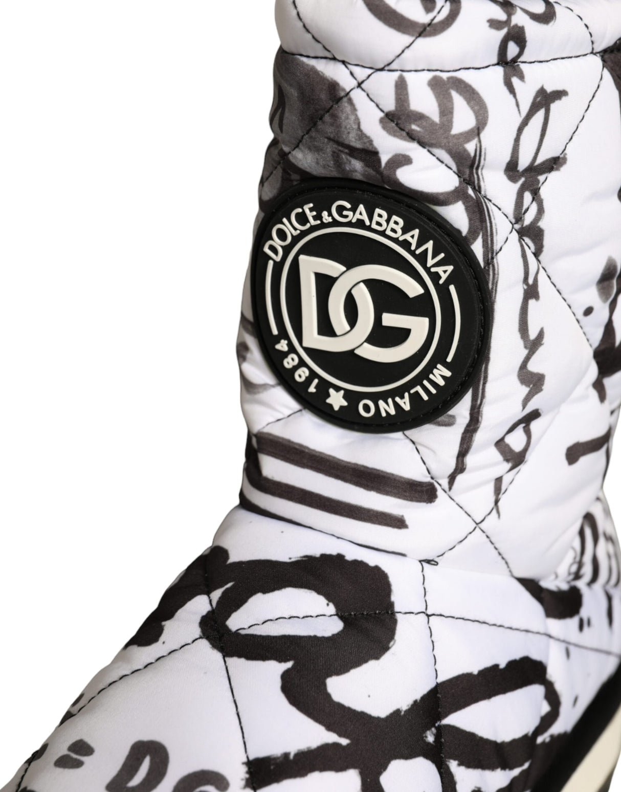 Dolce & Gabbana White Padded Logo Print Mid Calf Boots Shoes