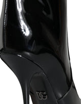 Dolce & Gabbana Black Patent Leather Knee High Boots Shoes