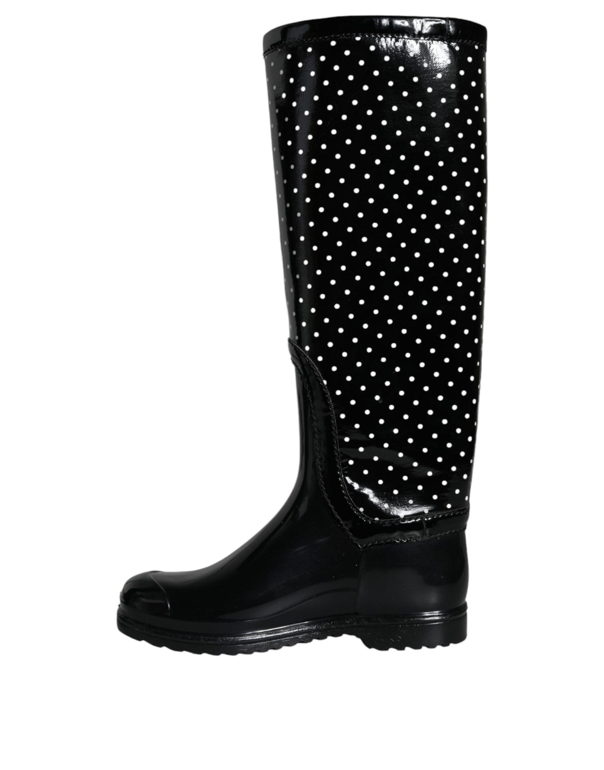 Dolce & Gabbana Black Polka Dot Rubber Knee High Boots Shoes