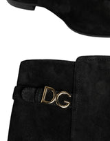 Dolce & Gabbana Black Suede Leather Knee High Boots Shoes