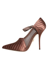 Dolce & Gabbana Brown Mesh Viscose Ankle Strap Pumps Shoes