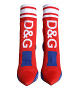 Dolce & Gabbana Red Blue Stretch Sock Style Ankle Boots Logo Shoes