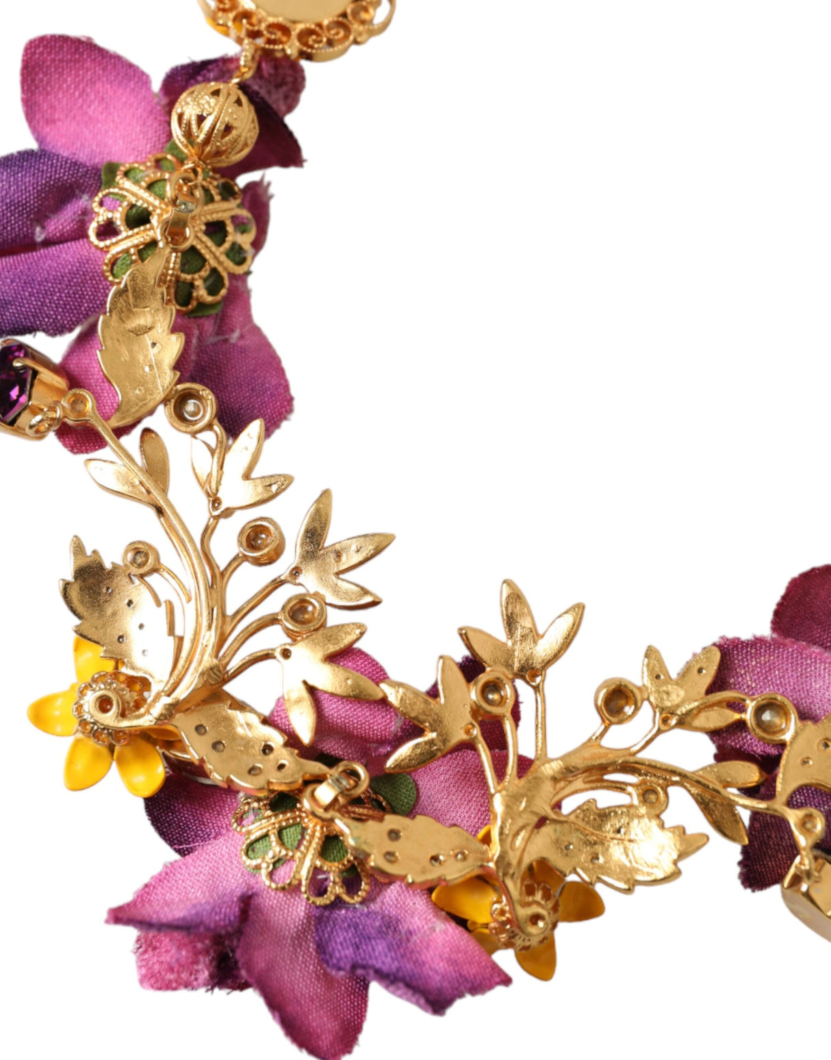 Dolce & Gabbana Gold Brass Mix Fiori Flowers Crystal Chain Necklace