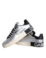 Dolce & Gabbana Silver Portofino Calf Leather Sneakers Shoes