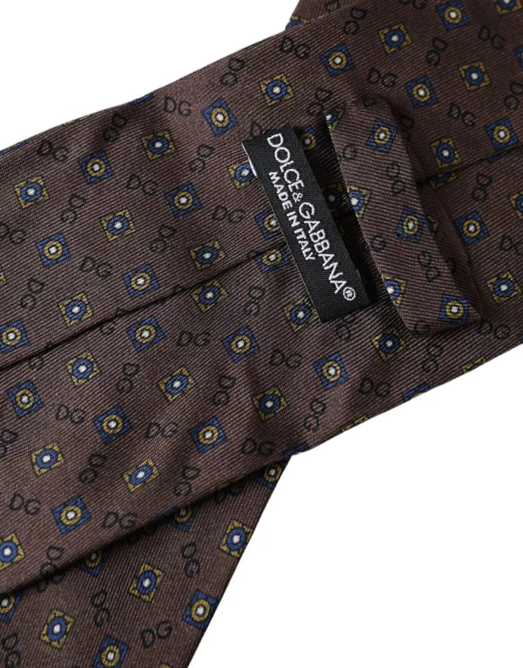 Dolce & Gabbana Brown Silk Branded Logo Adjustable Men Tie