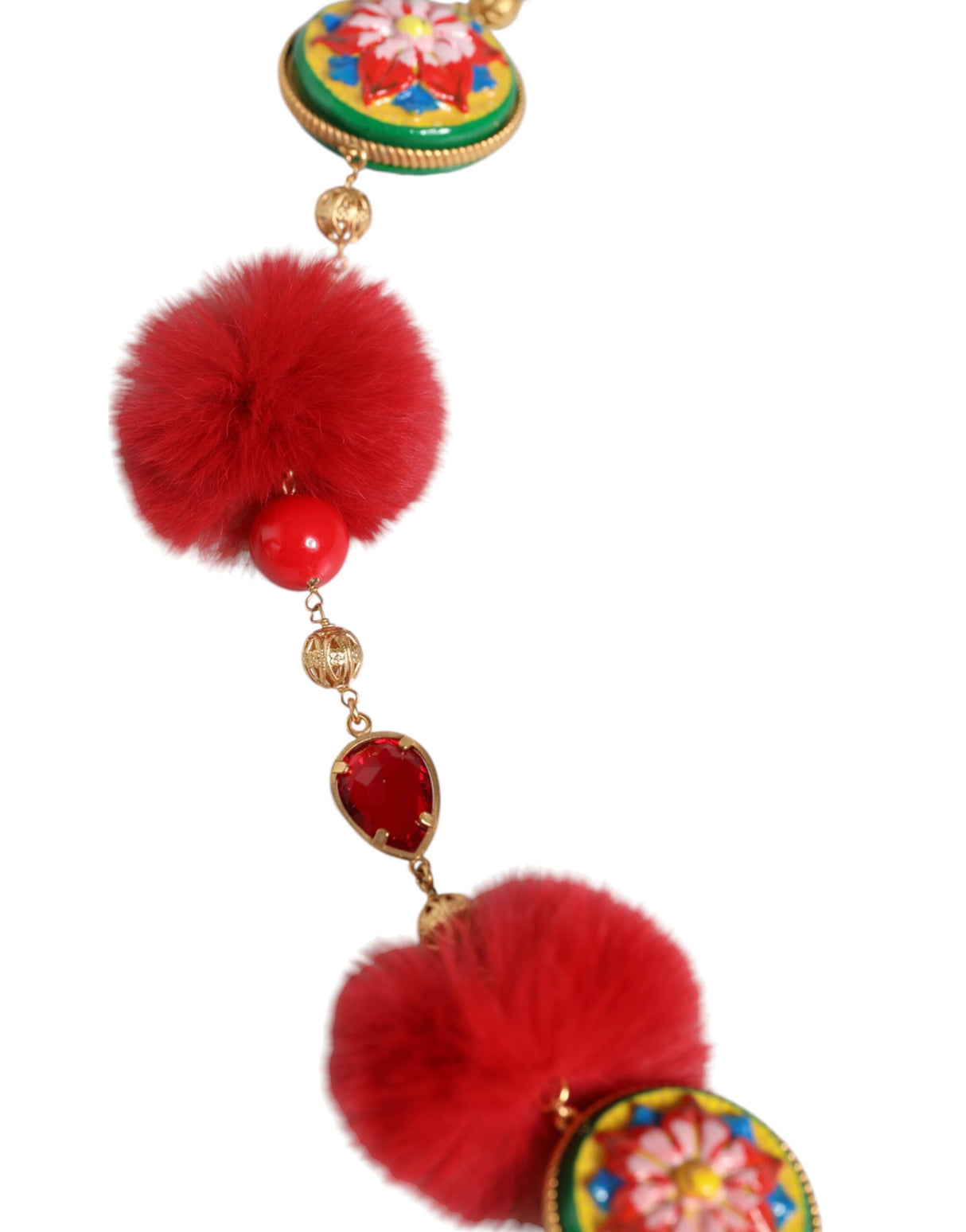 Dolce & Gabbana Gold Brass Red Fur Crystal Waist Torero Belt