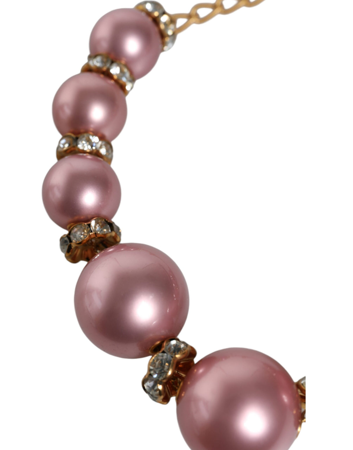 Dolce & Gabbana Pink Maxi Faux Pearl Beads Crystals Gold Chain Necklace