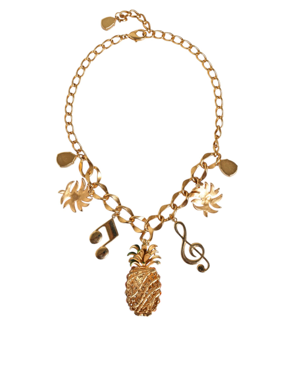 Dolce & Gabbana Gold Tone Brass Chain Pineapple Crystal Musical Necklace