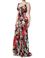 Dolce & Gabbana Black Floral Silk Sleeveless Long Gown Dress