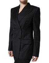 Dolce & Gabbana Dark Gray Striped Double Breasted Coat Jacket