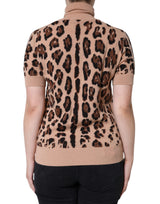 Dolce & Gabbana Beige Leopard Print Wool Turtleneck Top