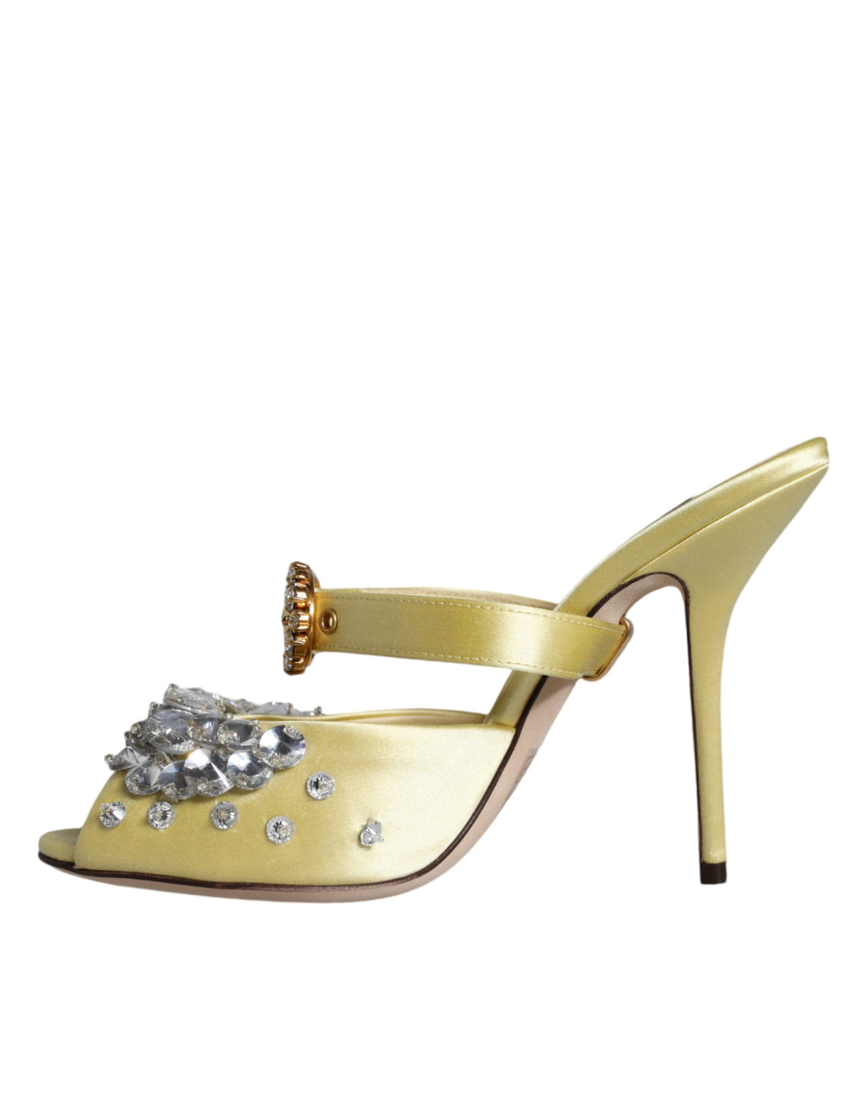 Dolce & Gabbana Yellow Mary Janes Satin Crystal Sandals Shoes