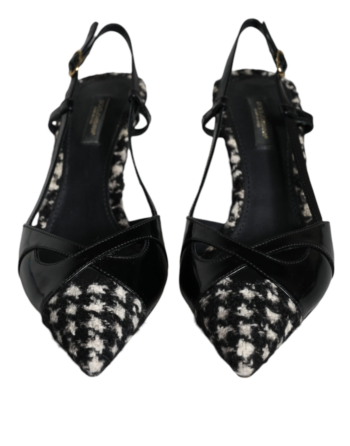 Dolce & Gabbana Black Leather Houndstooth Slingback Shoes