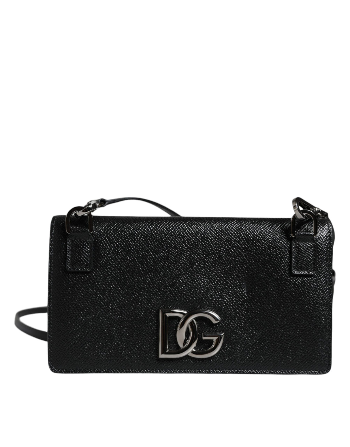 Dolce & Gabbana Black Leather Crystal Shoulder Crossbody Clutch Bag