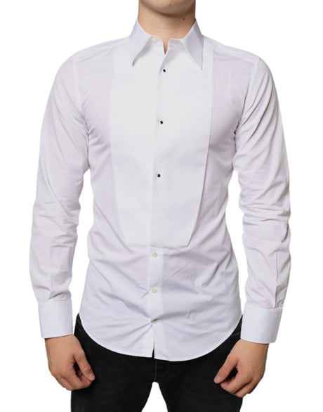 Dolce & Gabbana White Bib Cotton Poplin Formal Dress Shirt