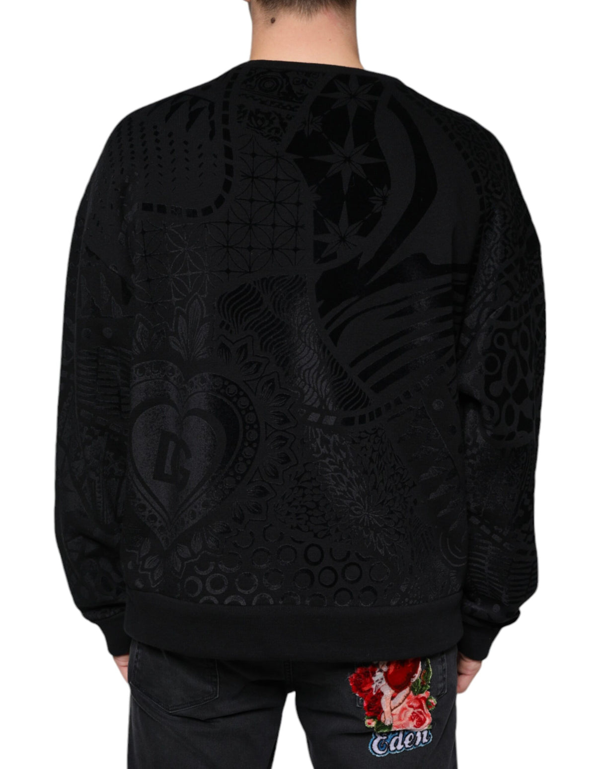 Dolce & Gabbana Black Printed Crew Neck Sweatshirt Sweater