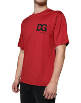 Dolce & Gabbana Red Cotton DG Logo Print Crew Neck T-shirt