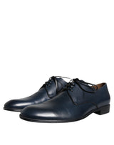 Dolce & Gabbana Navy Blue Leather Derby Dress Formal Shoes