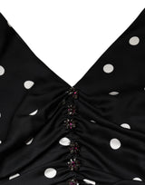 Dolce & Gabbana Black Silk Polka Dot Vneck Tassel Midi Dress