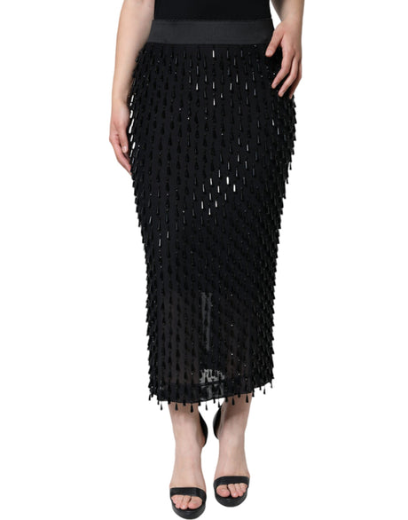 Dolce & Gabbana Black Embellished Pencil Cut Midi Skirt