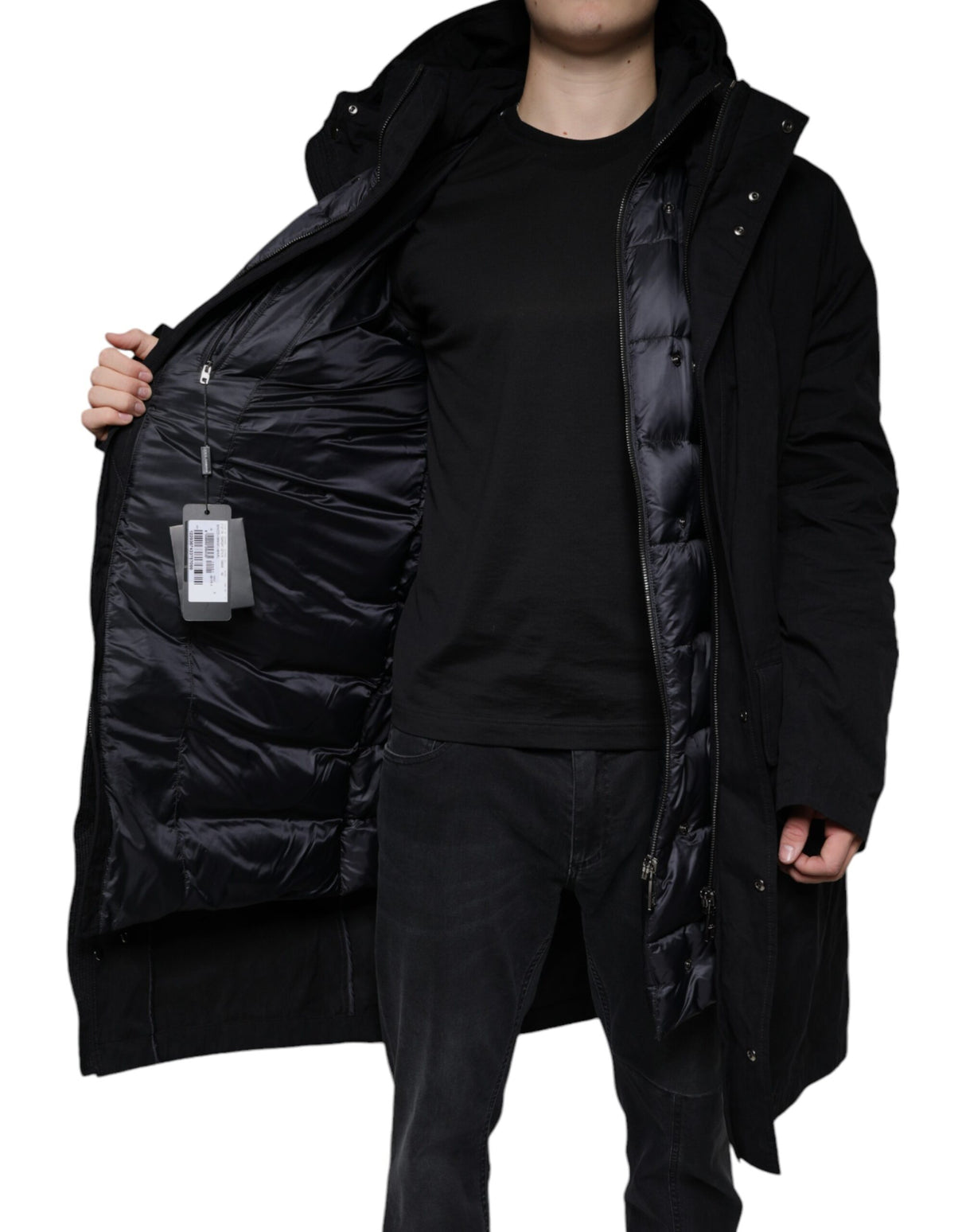 Dolce & Gabbana Black Hooded Parka Cotton Trench Coat Jacket