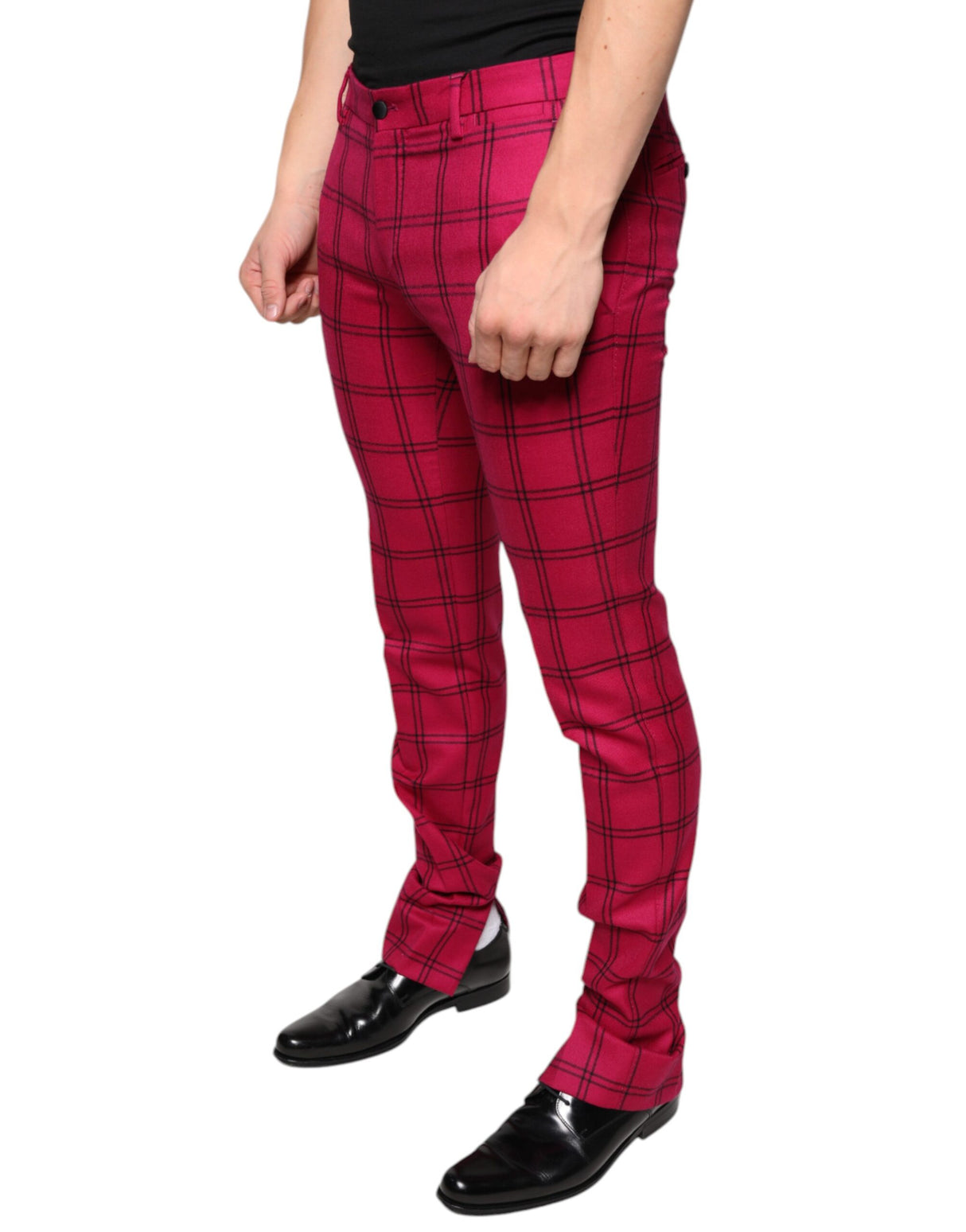 Dolce & Gabbana Pink Checkered Wool Skinny Pants