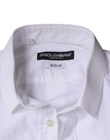 Dolce & Gabbana White Cotton Dress GOLD Formal Collared Shirt