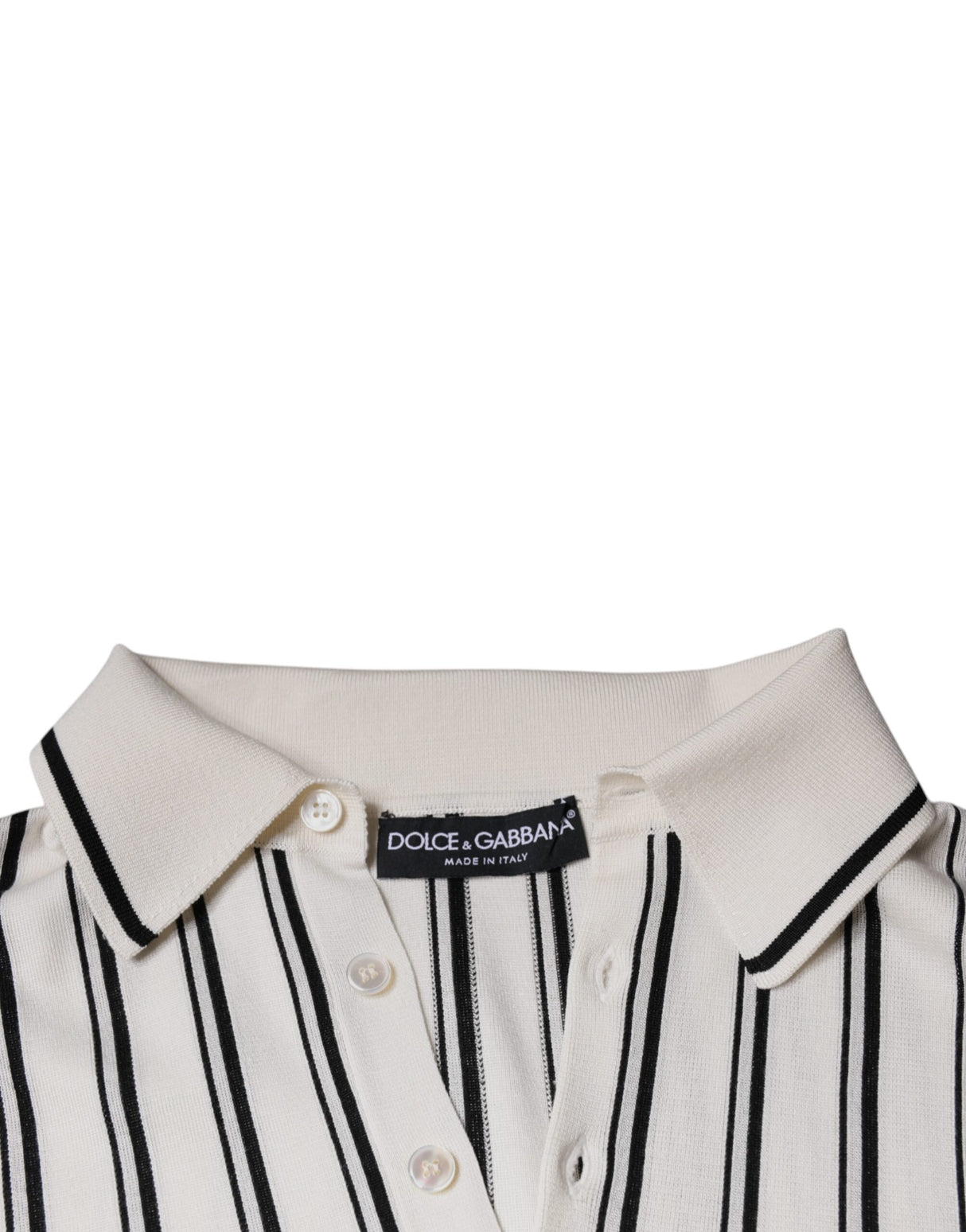 Dolce & Gabbana White Black Stripe Polo Short Sleeve T-shirt