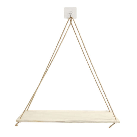Wall-Mounted Wooden Shelf with Decorative Rope Planter